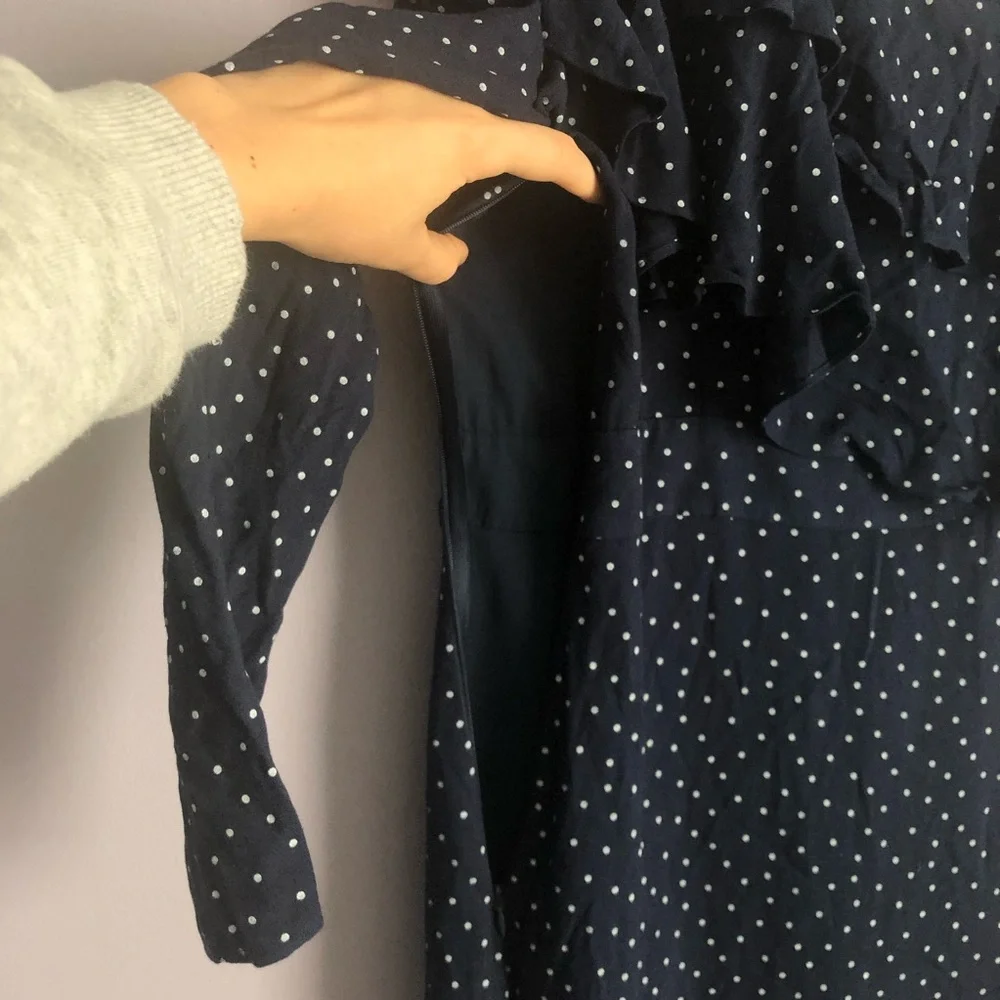 Wayf Blue & White Polka Dot One Shoulder Dress NWT - Picture 4 of 7